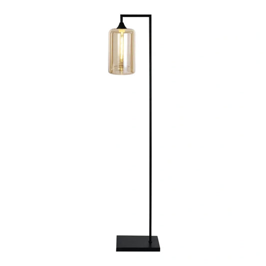 Murano Black Floor Lamp with Slim Cylinder Glass Shade