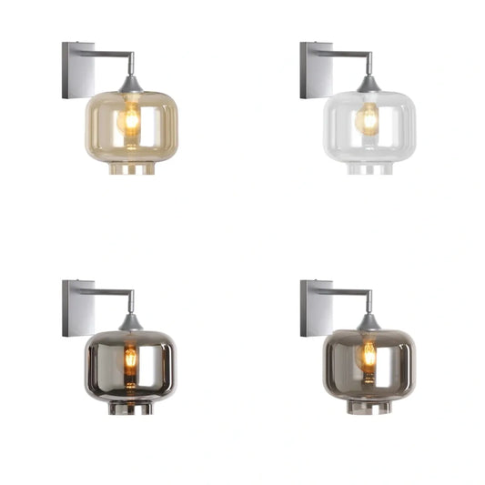 Murano Silver Wall Light with Round Cylinder Glass Shade