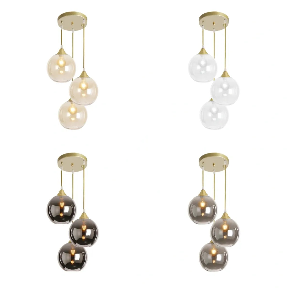 Murano 3 Light Gold Pendant With Globe Glass Shades