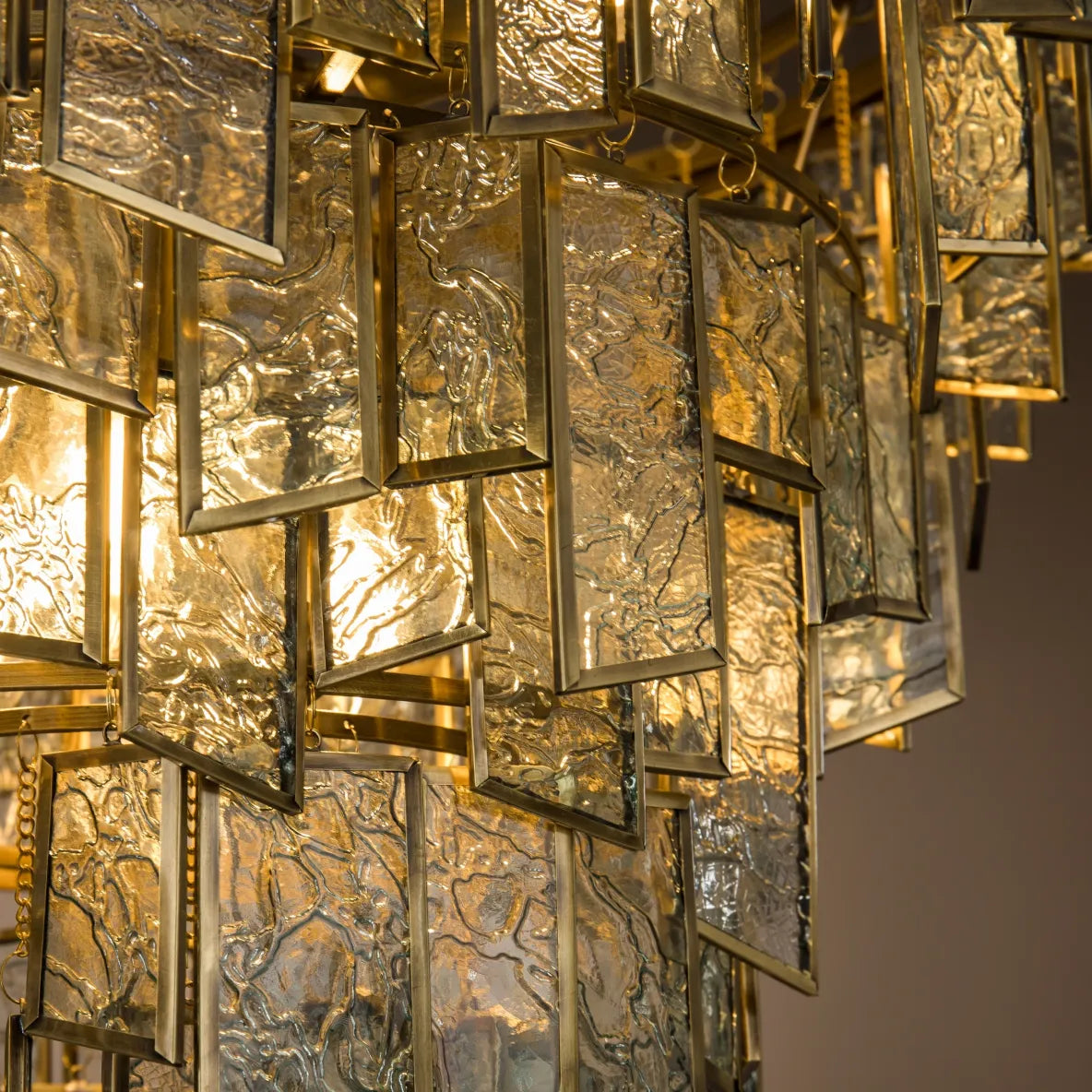Burano Tiered Textured Glass Pendant Brass/Gold Large