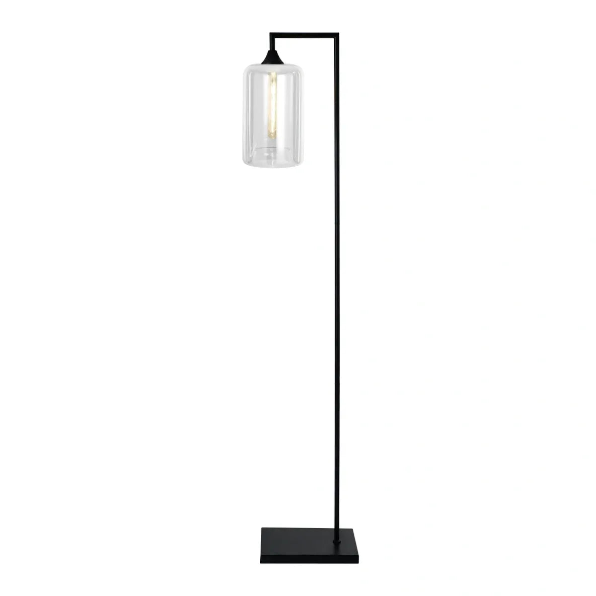Murano Black Floor Lamp with Slim Cylinder Glass Shade