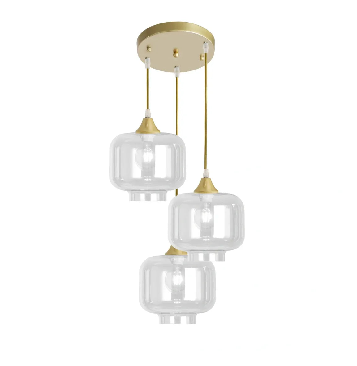 Murano 3 Light Gold Pendant With 3 Round Glass Shades