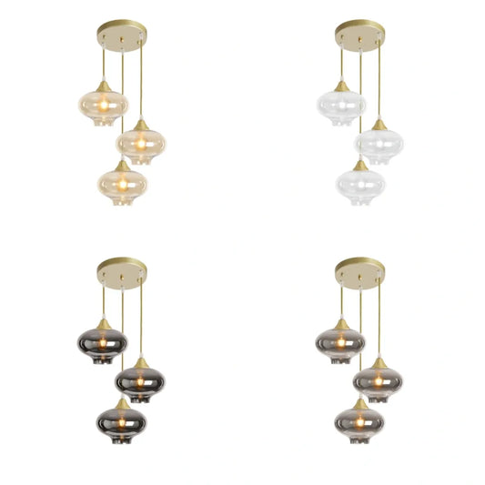 Murano 3 Light Gold Pendant With Teardrop Glass Shades