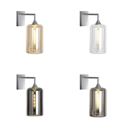 Murano Silver Wall Light with Cylinder Glass Shade
