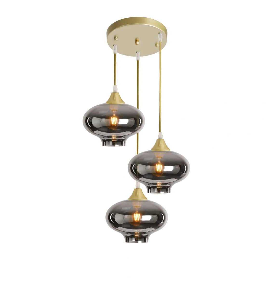Murano 3 Light Gold Pendant With Teardrop Glass Shades
