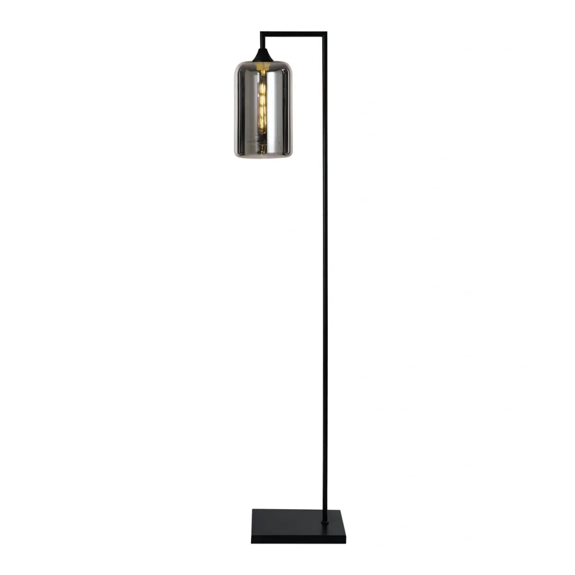 Murano Black Floor Lamp with Slim Cylinder Glass Shade