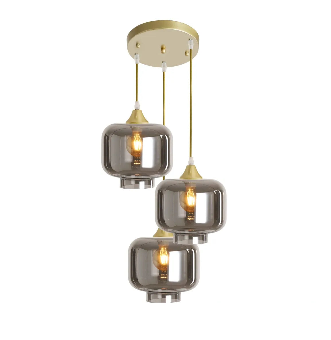 Murano 3 Light Gold Pendant With 3 Round Glass Shades