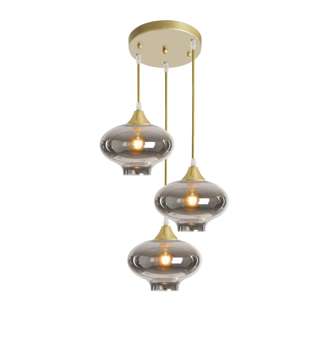 Murano 3 Light Gold Pendant With Teardrop Glass Shades