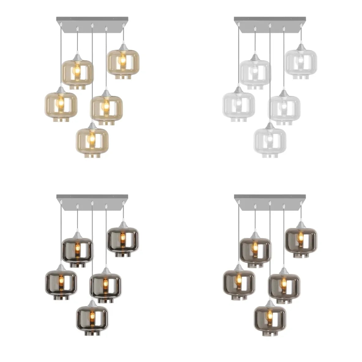 Murano 5 Light Silver Pendant Round Shades
