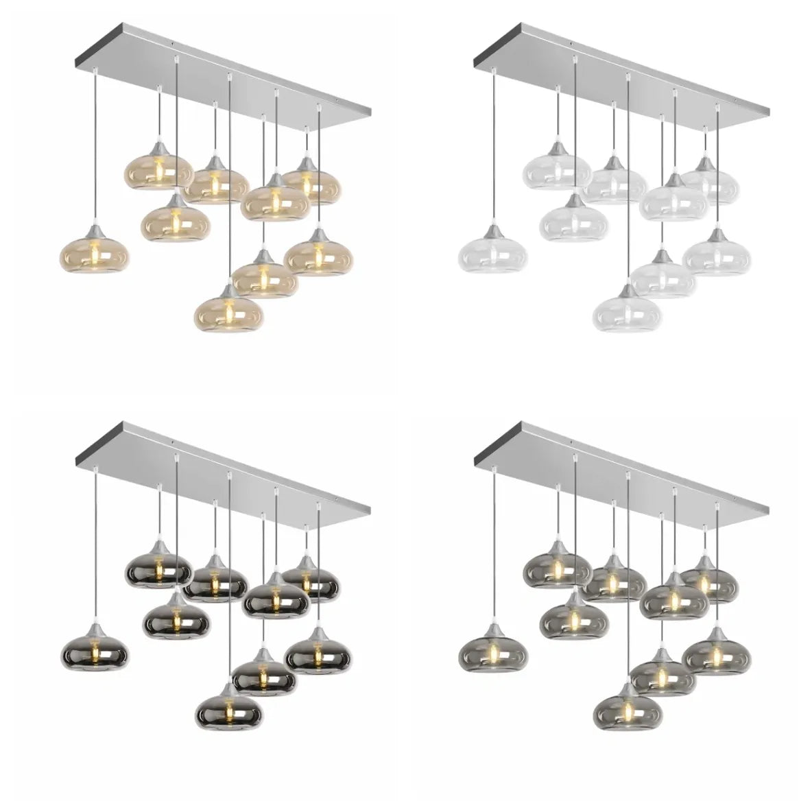 Murano 9 Light Silver Pendant Mushroom Shades