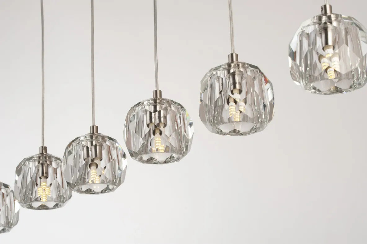Burano Faceted Crystal 7 Light Bar Pendant Satin Nickel