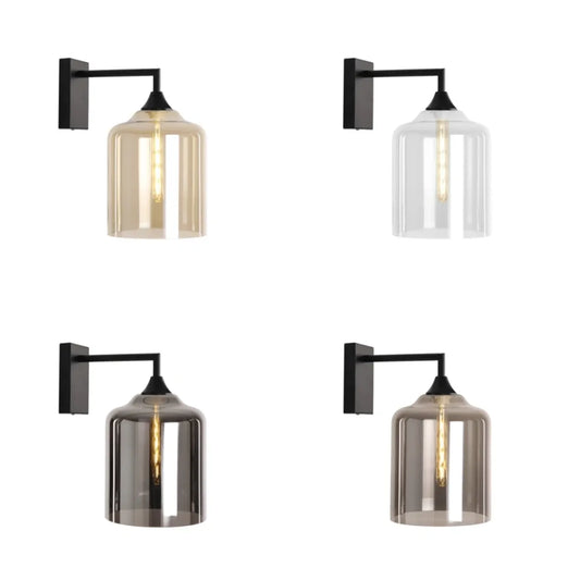 Murano Black Wall Light with Large Cylinder glass