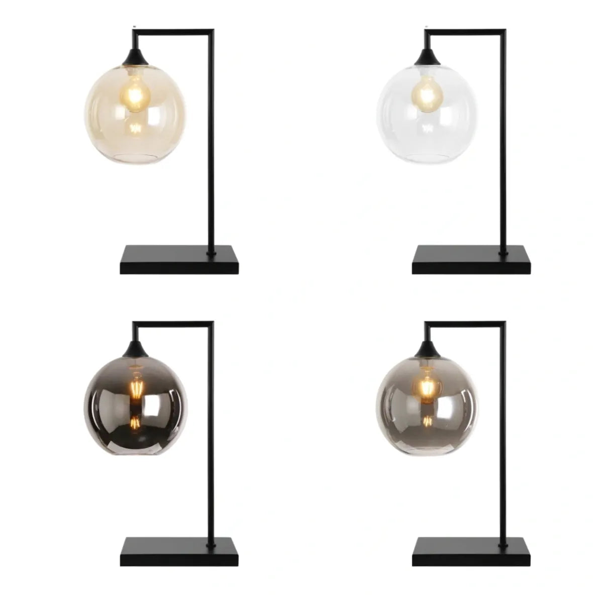 Murano Large Black Table Lamp with Globe Glass Shade