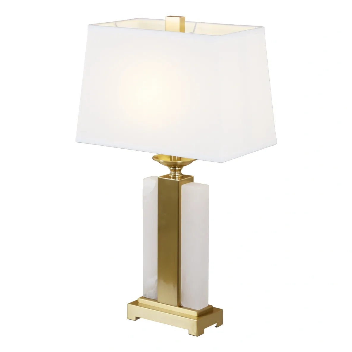 Large Alabaster and Brass table Lamp with Tapered Shade The