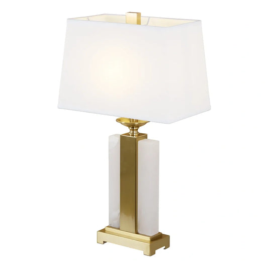 Large Alabaster and Brass table Lamp with Tapered Shade