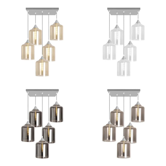 Murano 5 Light Silver Pendant with Extra Large Cylinder Shades