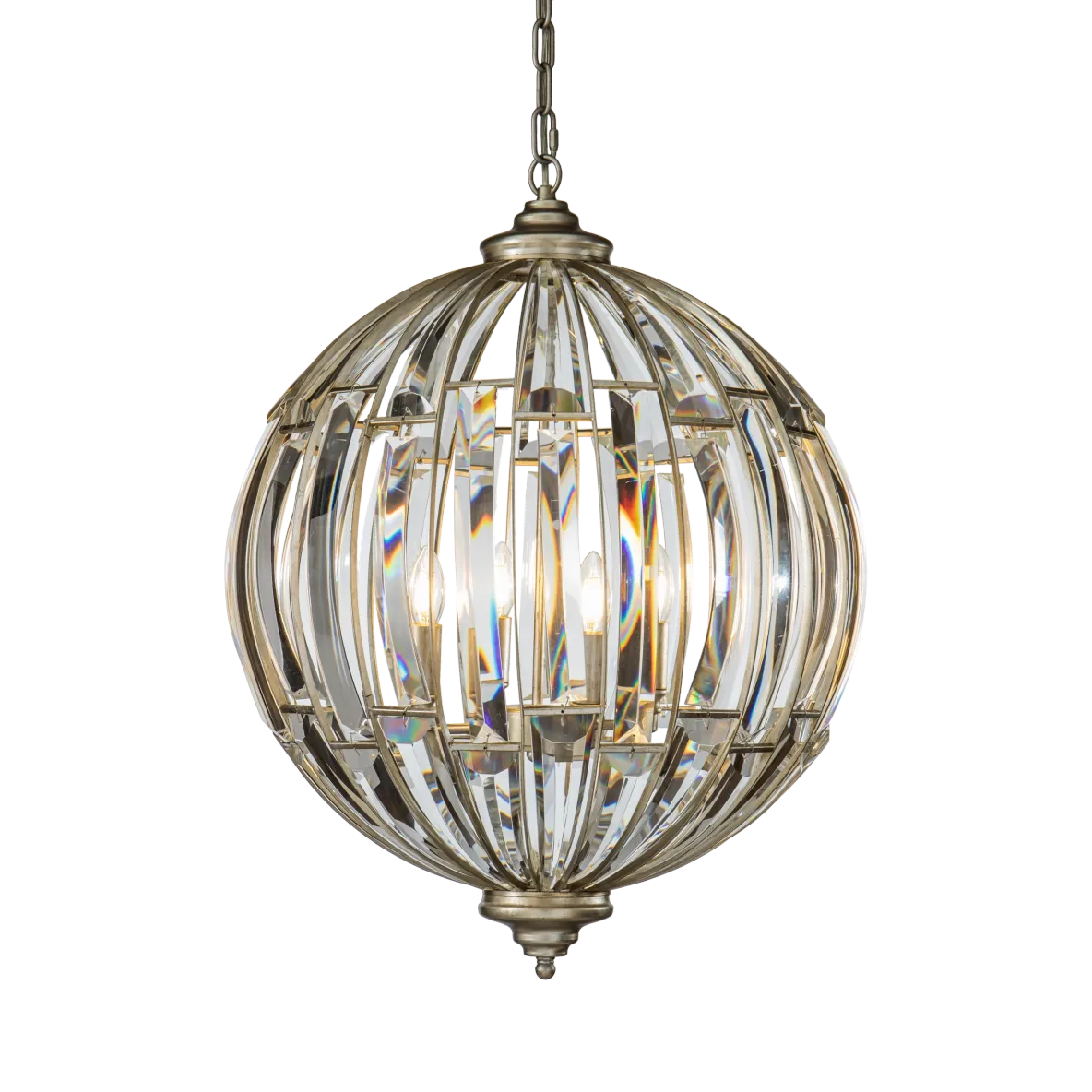 Burano Large Globe Crystal Pendant Champagne Silver