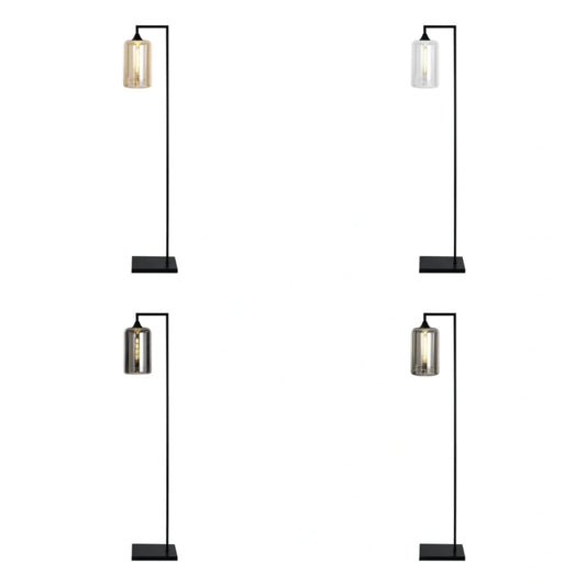 Murano Black Floor Lamp with Slim Cylinder Glass Shade