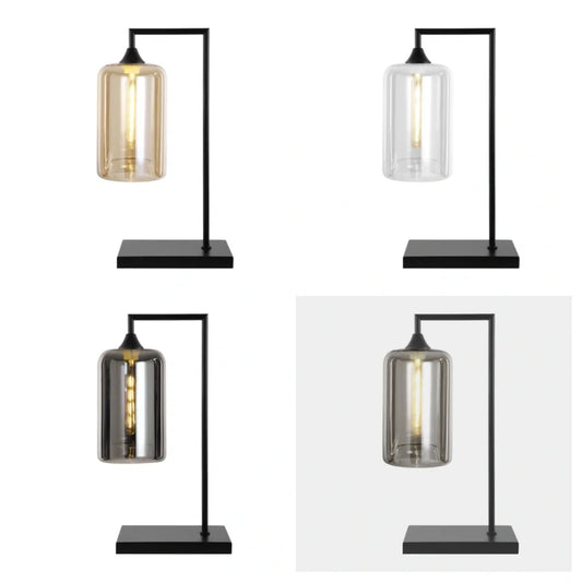Murano Large Black Table Lamp with Slim Cylinder Glass Shade