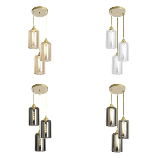 Murano 3 Light Gold Pendant With Slim Cylinder Glass Shades