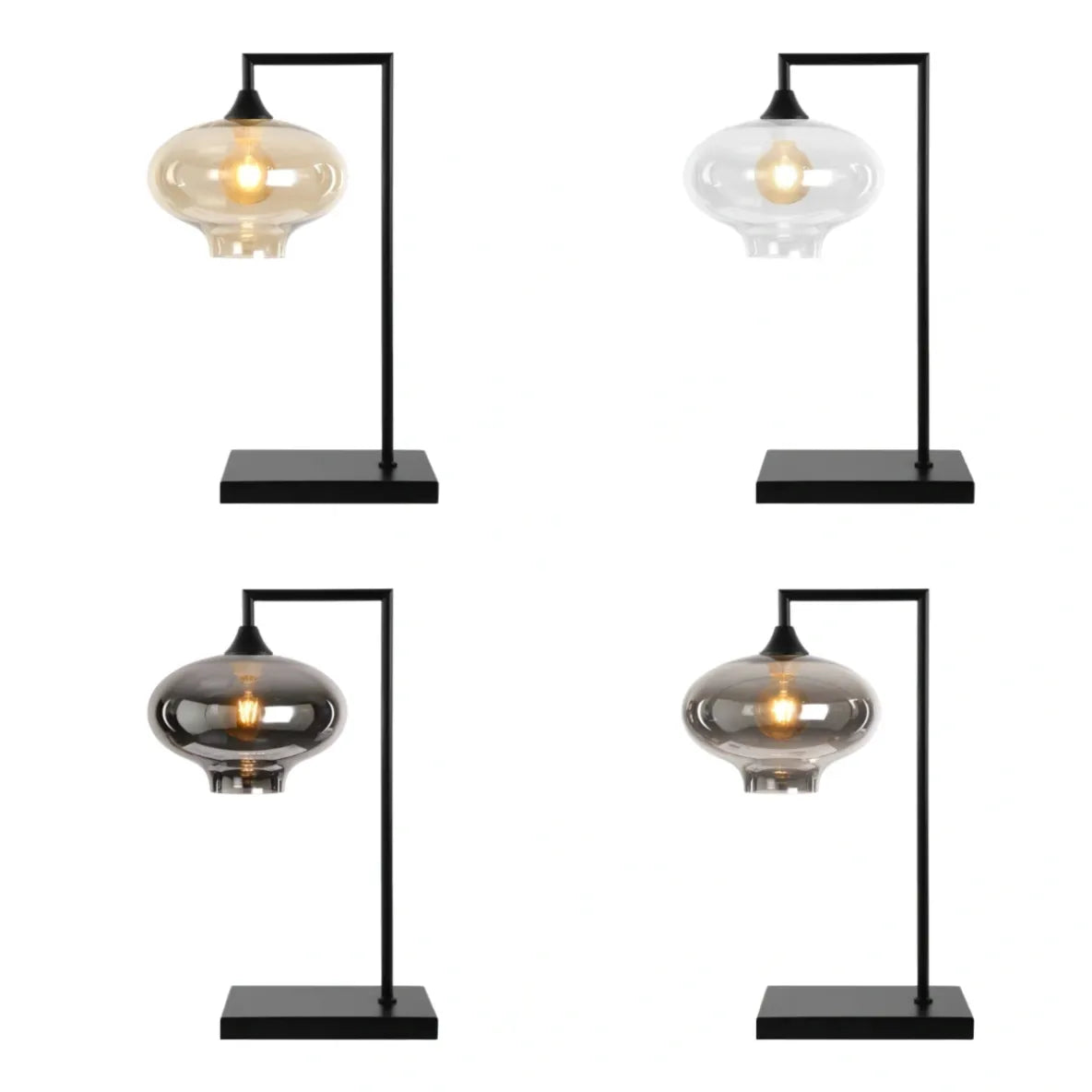 Murano Large Black Table Lamp with Teardrop Glass Shade