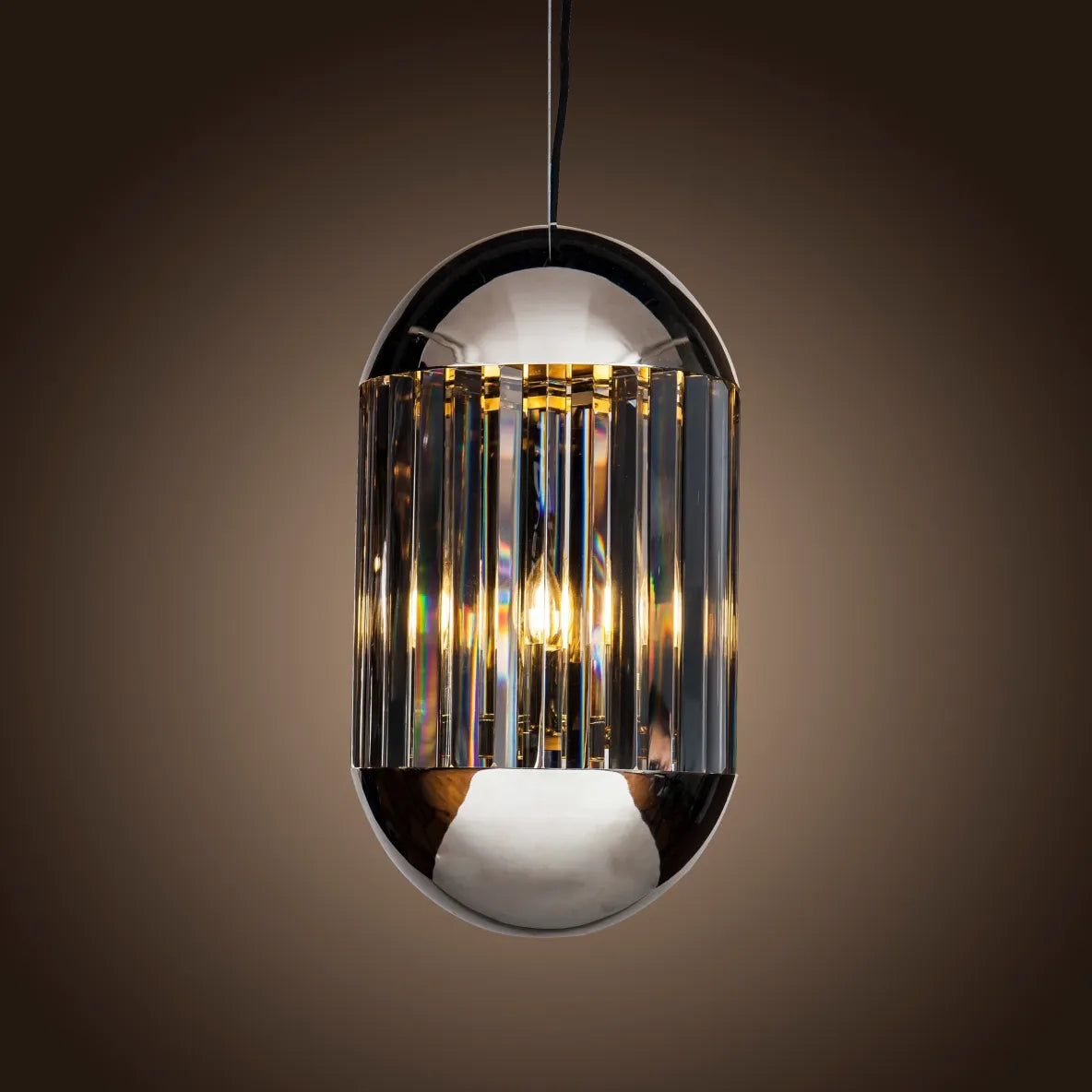 Burano Smoke Crystal Bullet Pendant Chrome Small