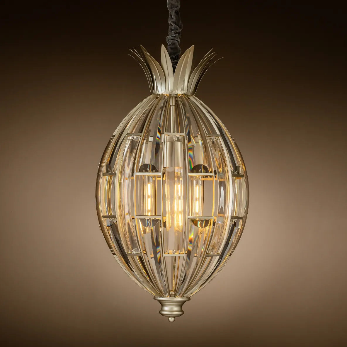 Burano Slim Globe Crystal Pendant Champagne Silver