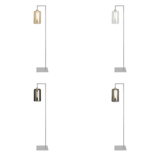 Murano Silver Floor Lamp with Slim Cylinder Glass Shade