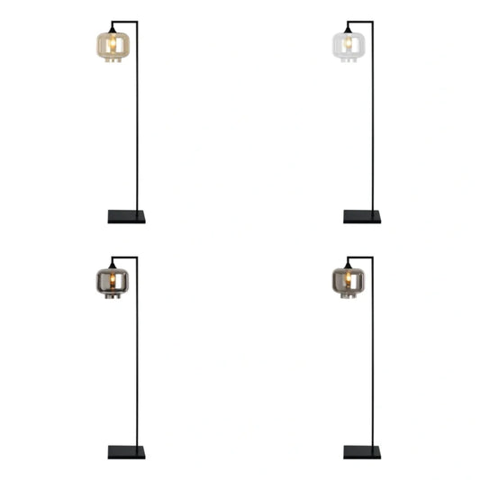 Murano Black Floor Lamp with Large Round Glass Shade