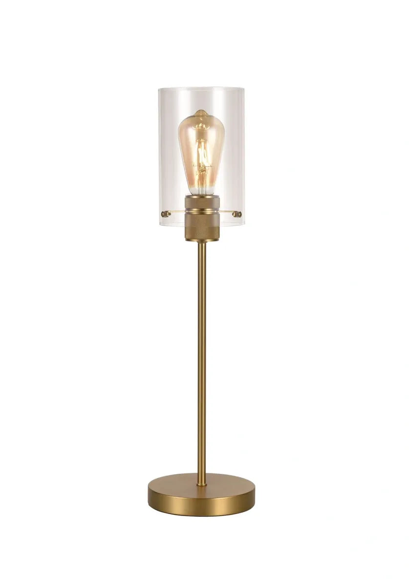 Slim Satin Brass/Gold Table lamp with Clear Glass Shade