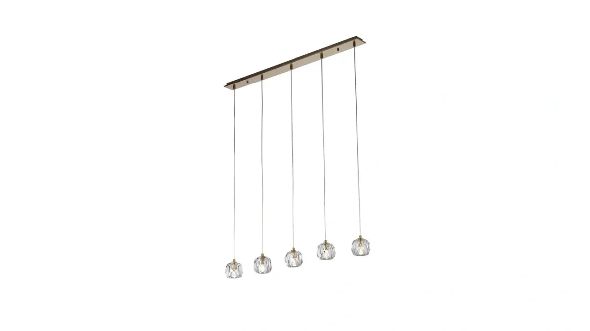 Burano Faceted Crystal 5 Light Bar Pendant Satin Brass/Gold