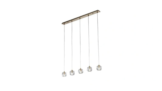 Burano Faceted Crystal 5 Light Bar Pendant Satin Brass/Gold