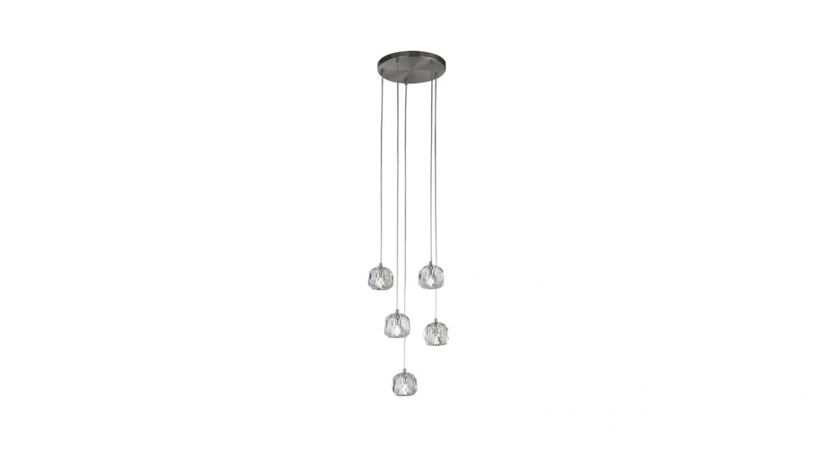Burano Faceted Crystal 5 Light pendant Satin Nickel