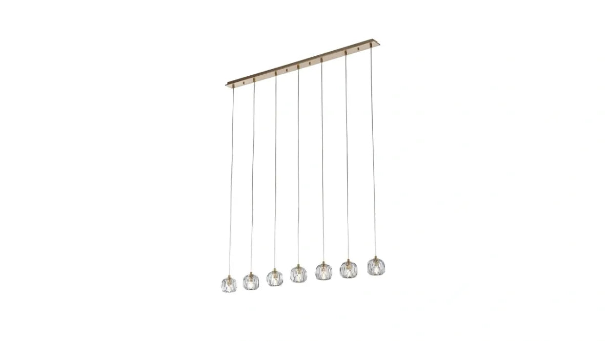 Burano Faceted Crystal 7 Light Bar Pendant Satin Brass/Gold