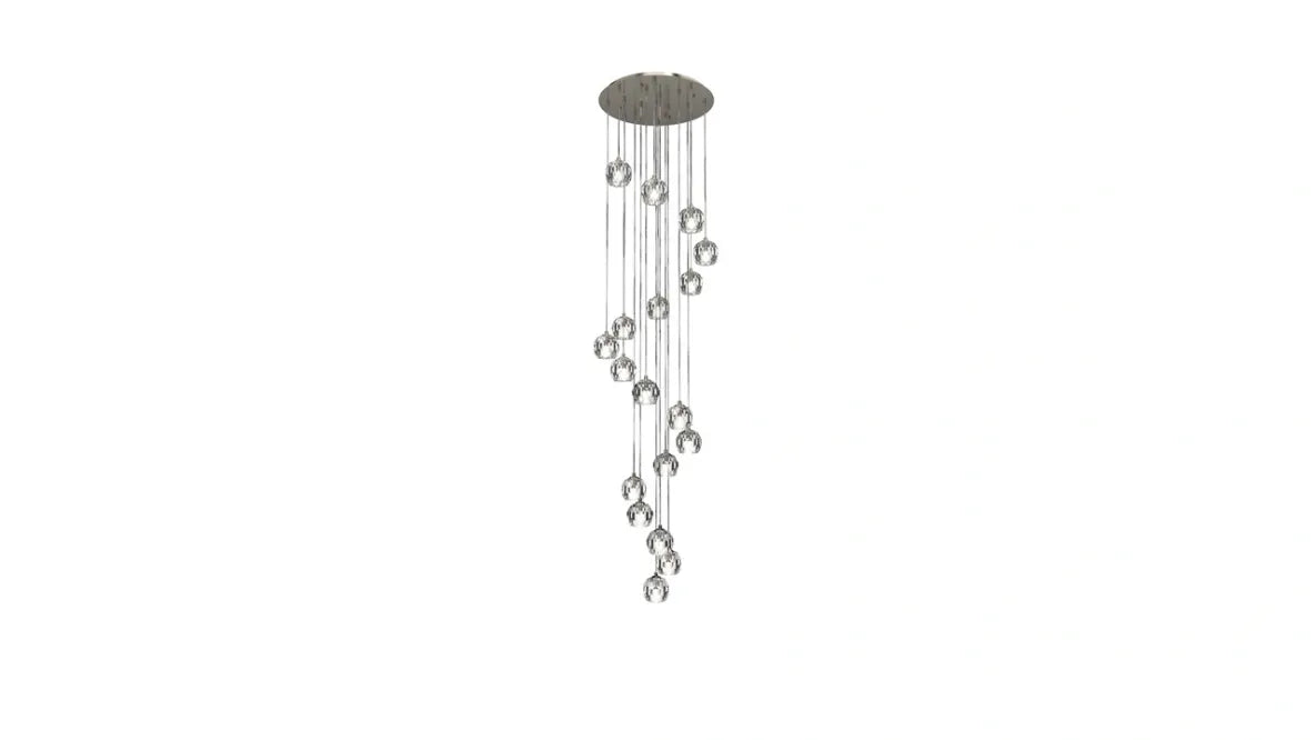 Burano Faceted Crystal 18 Light pendant Satin Nickel