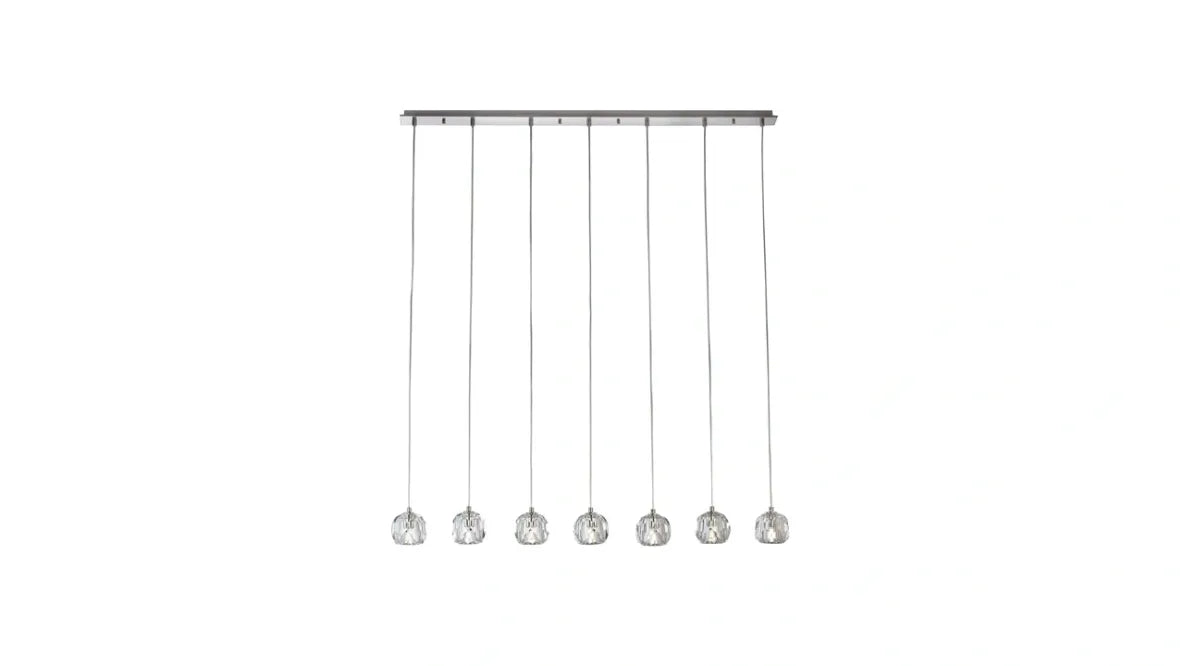 Burano Faceted Crystal 7 Light Bar Pendant Satin Nickel