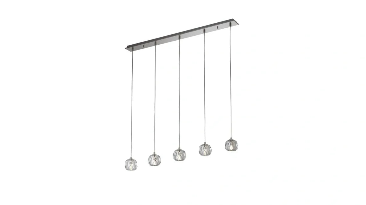 Burano Faceted Crystal 5 Light Bar Pendant Satin Nickel