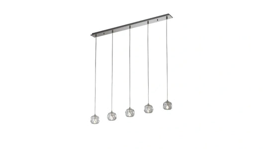 Burano Faceted Crystal 5 Light Bar Pendant Satin Nickel