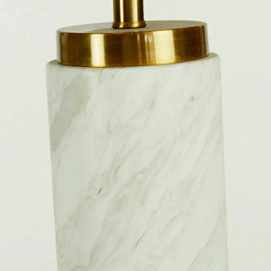 Large White Marble and Brass Table Lamp with Drum Shade