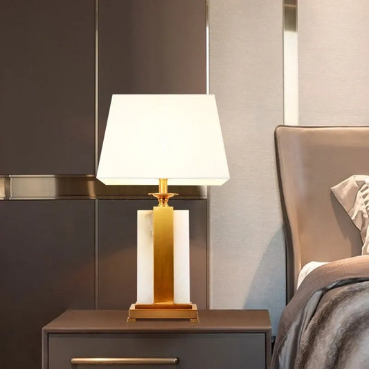 Large Alabaster and Brass table Lamp with Tapered Shade