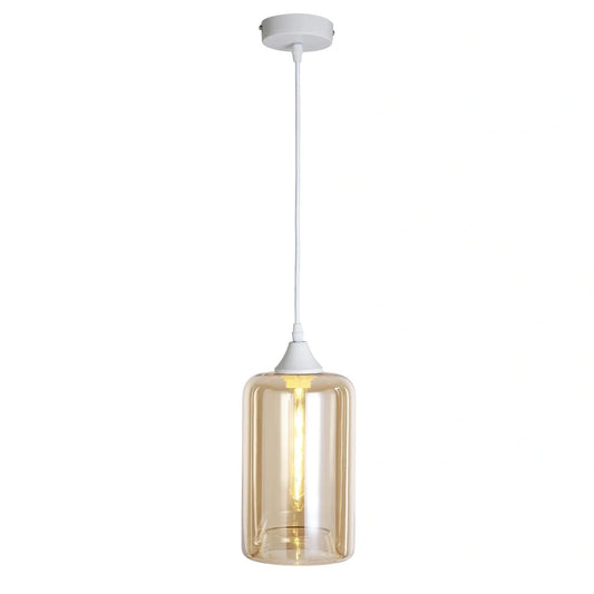 Murano 1 Light White Pendant Slim Cylinder