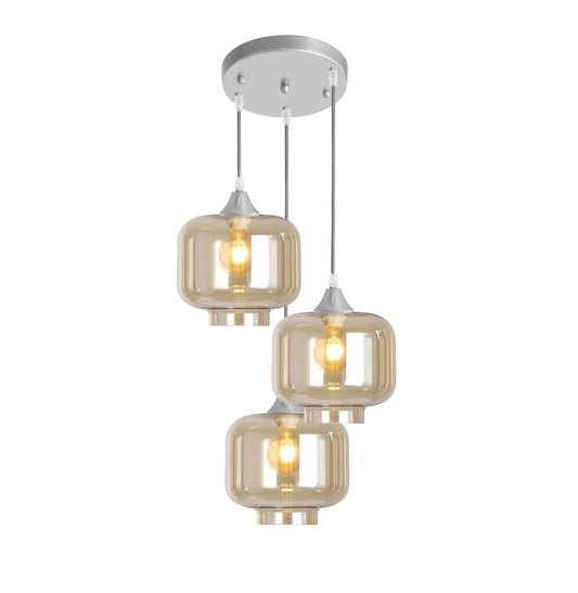 Murano 3 Light Silver Pendant With 3 Round Glass Shades