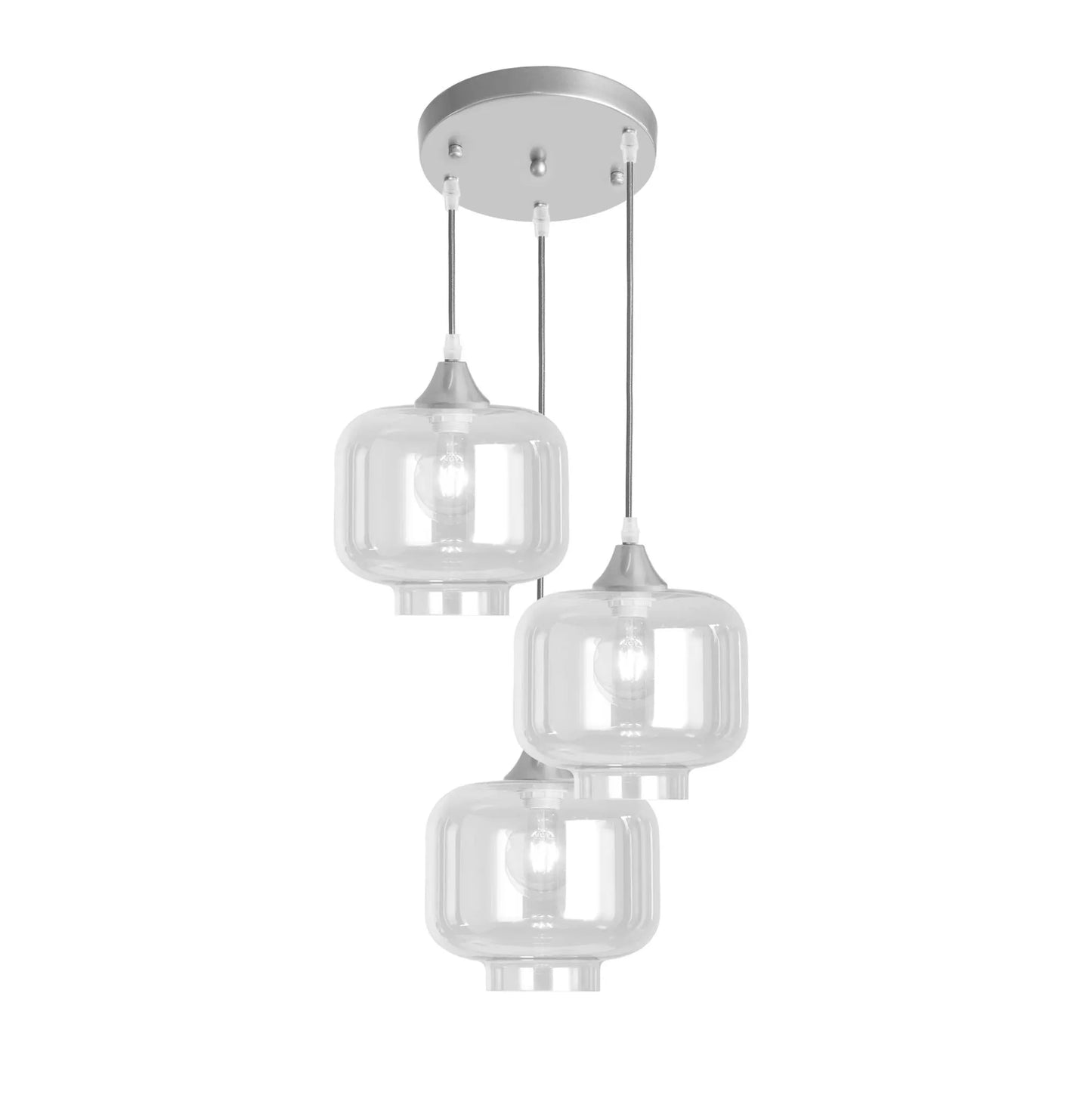 Murano 3 Light Silver Pendant With 3 Round Glass Shades