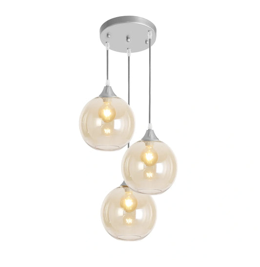 Murano 3 Light Silver Pendant With Globe Glass Shades