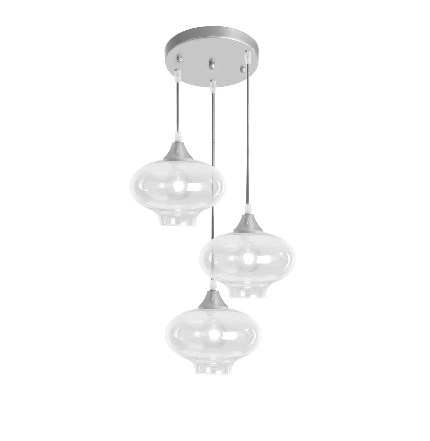 Murano 3 Light Silver Pendant With Teardrop Glass Shades