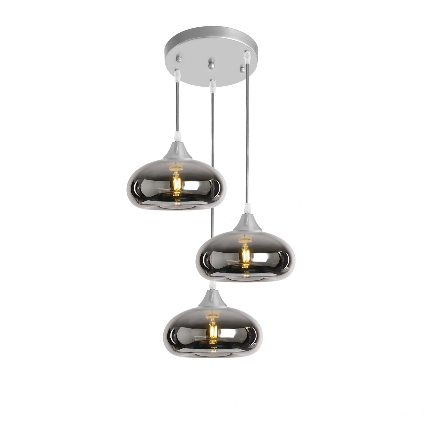 Murano 3 Light Silver Pendant With Mushroom Glass Shades