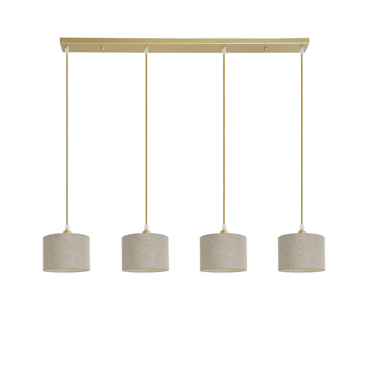 Murano 4 Light Gold bar with woven hand made fabric shades