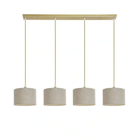 Murano 4 Light Gold bar with woven hand made fabric shades