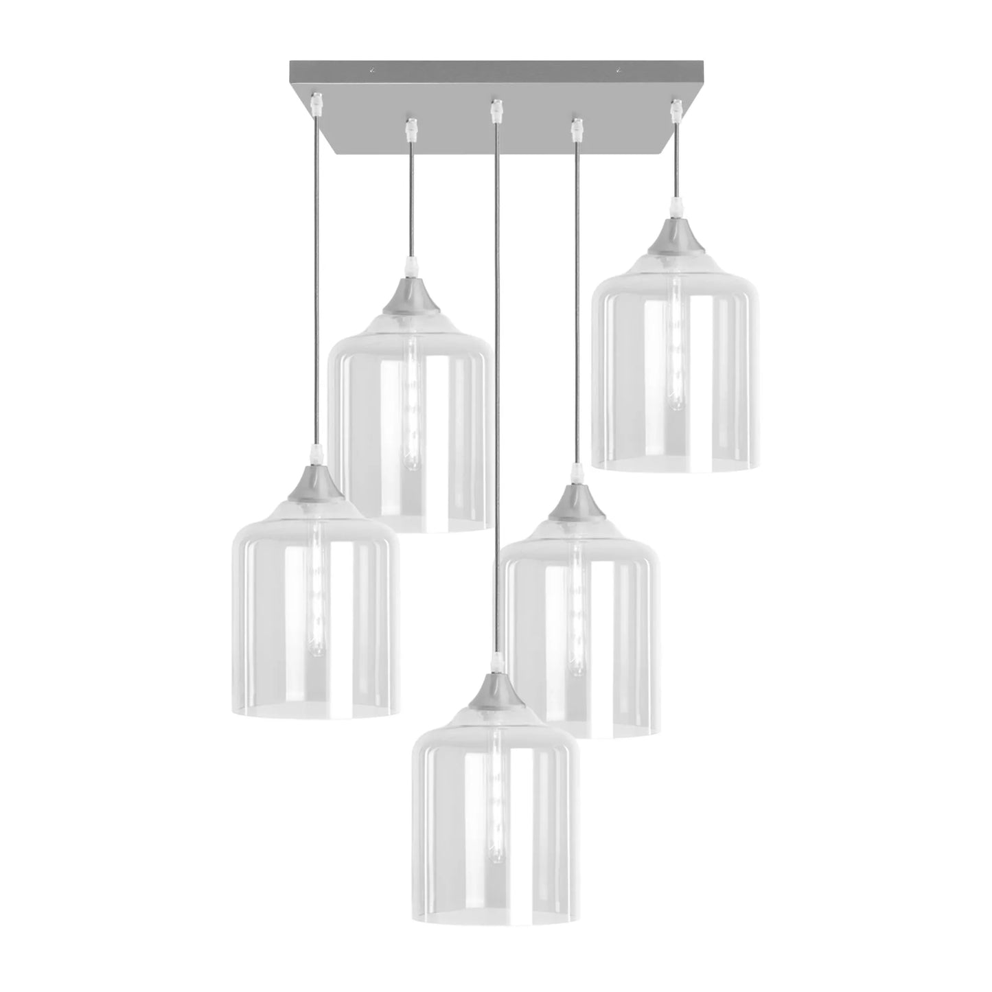 Murano 5 Light Silver Pendant with Extra Large Cylinder Shades