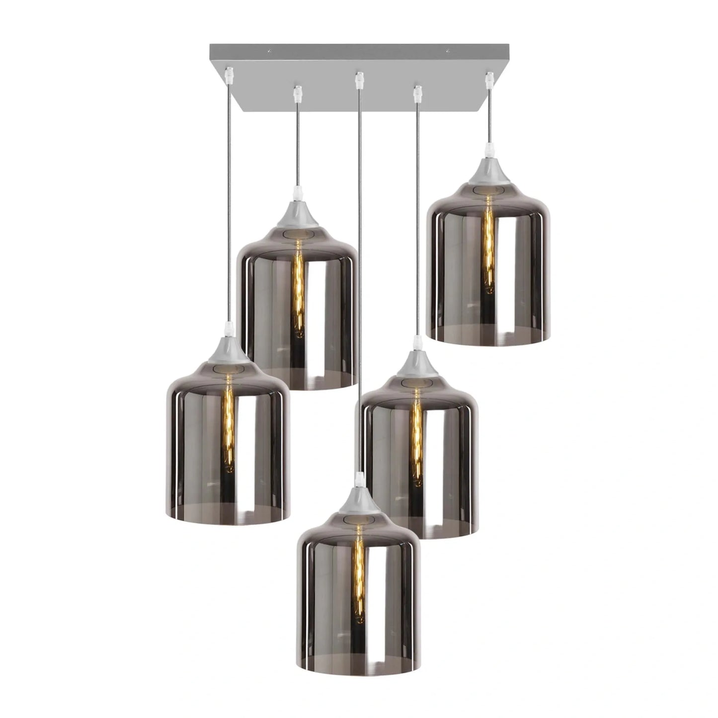 Murano 5 Light Silver Pendant with Extra Large Cylinder Shades